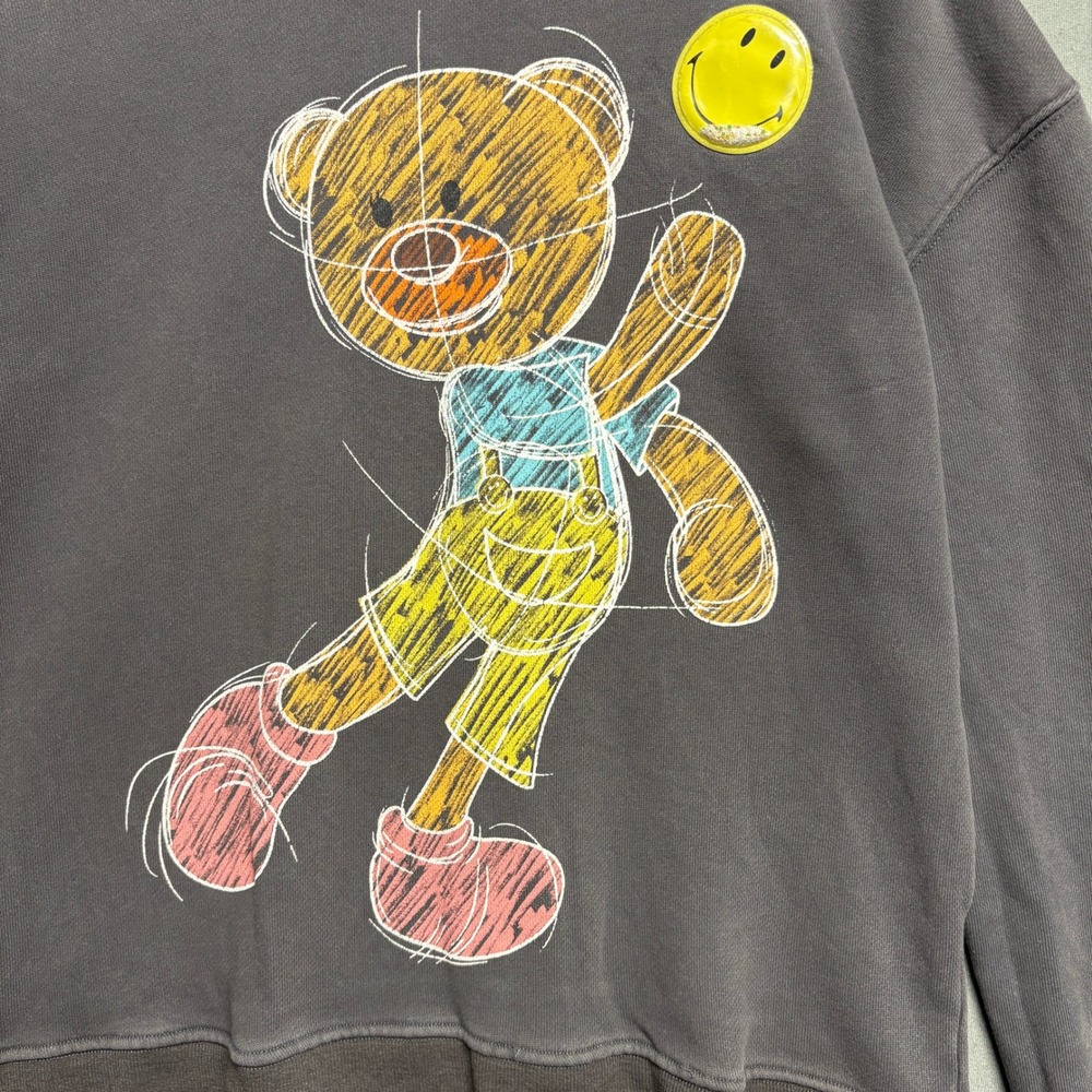 13De Marzo Bear Graphic Sweatshirt Mens Medium Faded Black Excellent Crayon Art - Picture 8 of 16